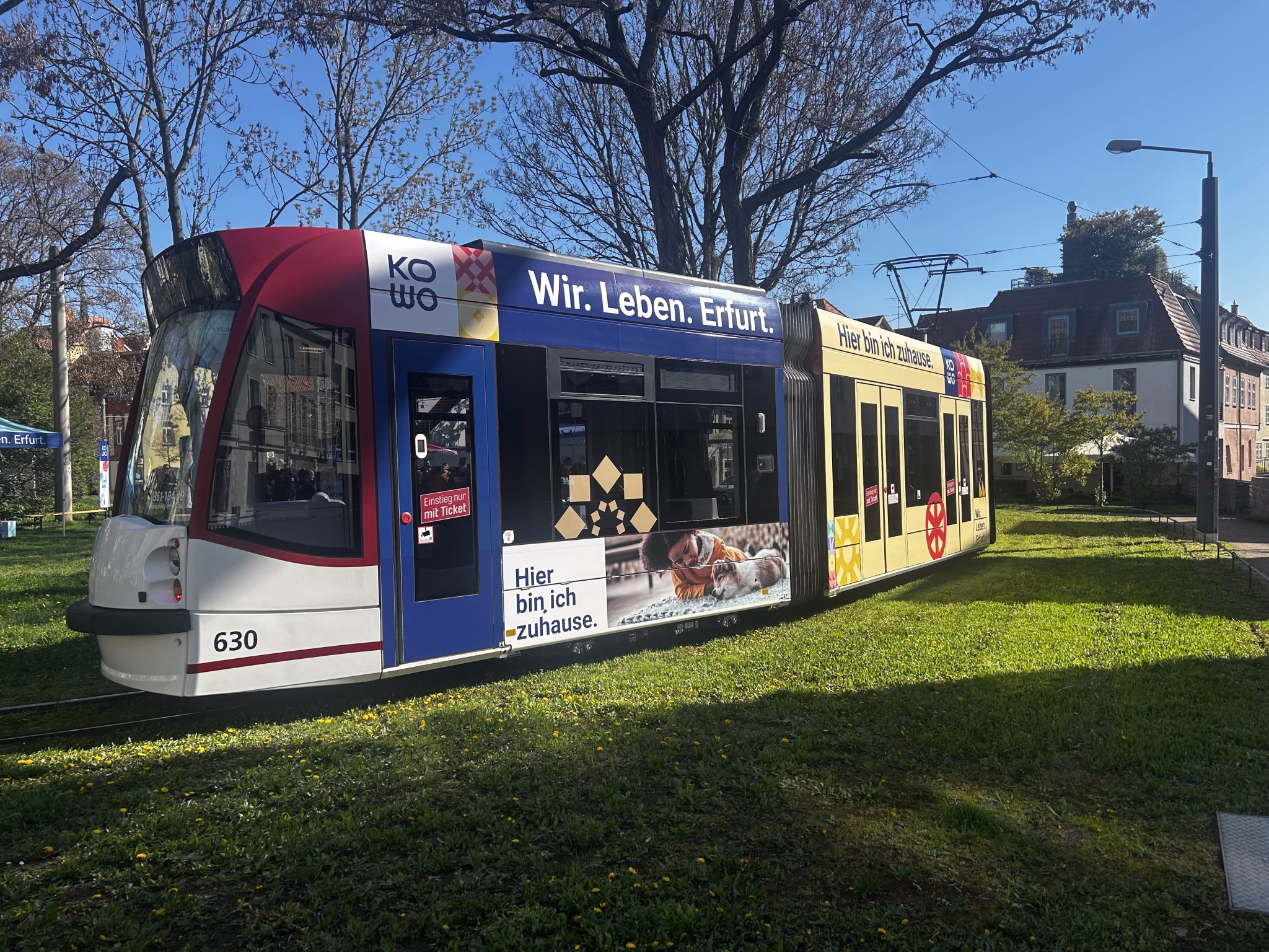 Seitenansicht einer Straßenbahn der KOWO Erfurt