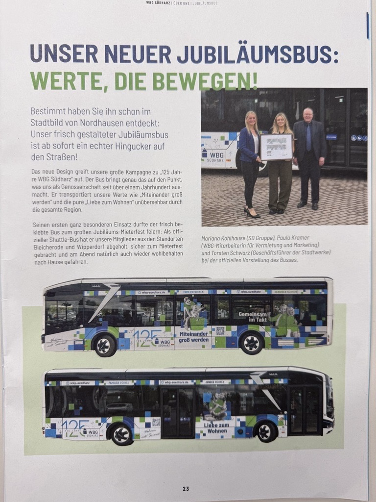 Fotografie einer Zeitungsanzeige über eine SD Gruppen Busreferenz